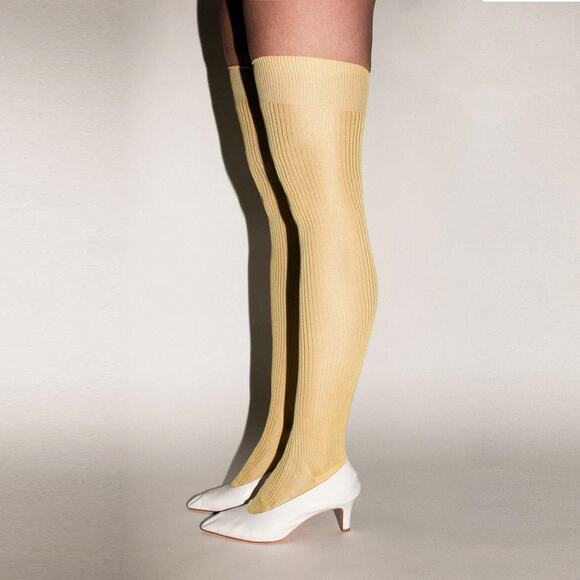 Maria La Rosa Paglia Over The Knee Socks Silk Nylon Ribbed One Size Yellow NWT - Picture 1 of 14